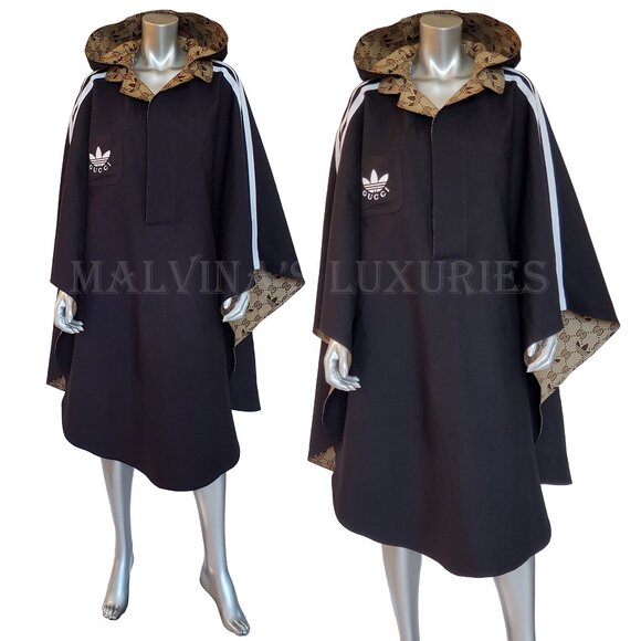 GUCCI ADIDAS X CAPE COAT TREFOIL G LOGO REVERSIBLE HOODED UNISEX PONCHO sz M - Picture 10 of 16